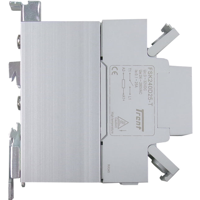 FSK240D25T-K, Solid State Contactor SSR, Single Phase 4-32VDC Control, 25A, 24-240VAC Load, Din Rail Mount, with Internal Transient Overvoltage Suppressor