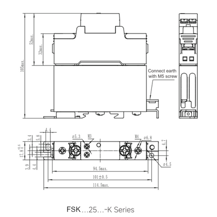 FSK240D25T-K, Solid State Contactor SSR, Single Phase 4-32VDC Control, 25A, 24-240VAC Load, Din Rail Mount, with Internal Transient Overvoltage Suppressor