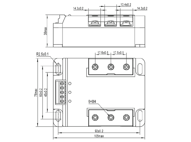 FSQF480D25, Solid State Relay, 3 Phase 4-32VDC Control, 25Amp, 24-530VAC Load, IP20