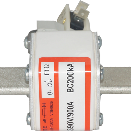 F170M4268, Blade Style Semiconductor Fuse, 800 Amp, 690VAC, Square Body, Size 1, DIN 43 653,  200kA (78mm Hole Centers) with Indicator and Microswitch-NH Blade Style Semiconductor Fuse-Trent-Fastron Electronics Store