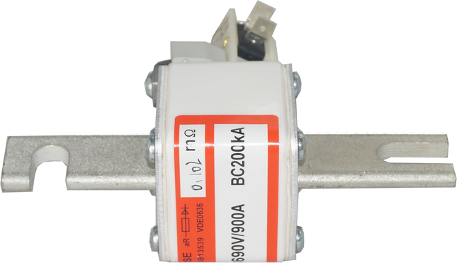 F170M4264, Blade Style Semiconductor Fuse, 500 Amp, 690VAC, Square Body, Size 1, DIN 43 653,  200kA (78mm Hole Centers) with Indicator and Microswitch-NH Blade Style Semiconductor Fuse-Trent-Fastron Electronics Store