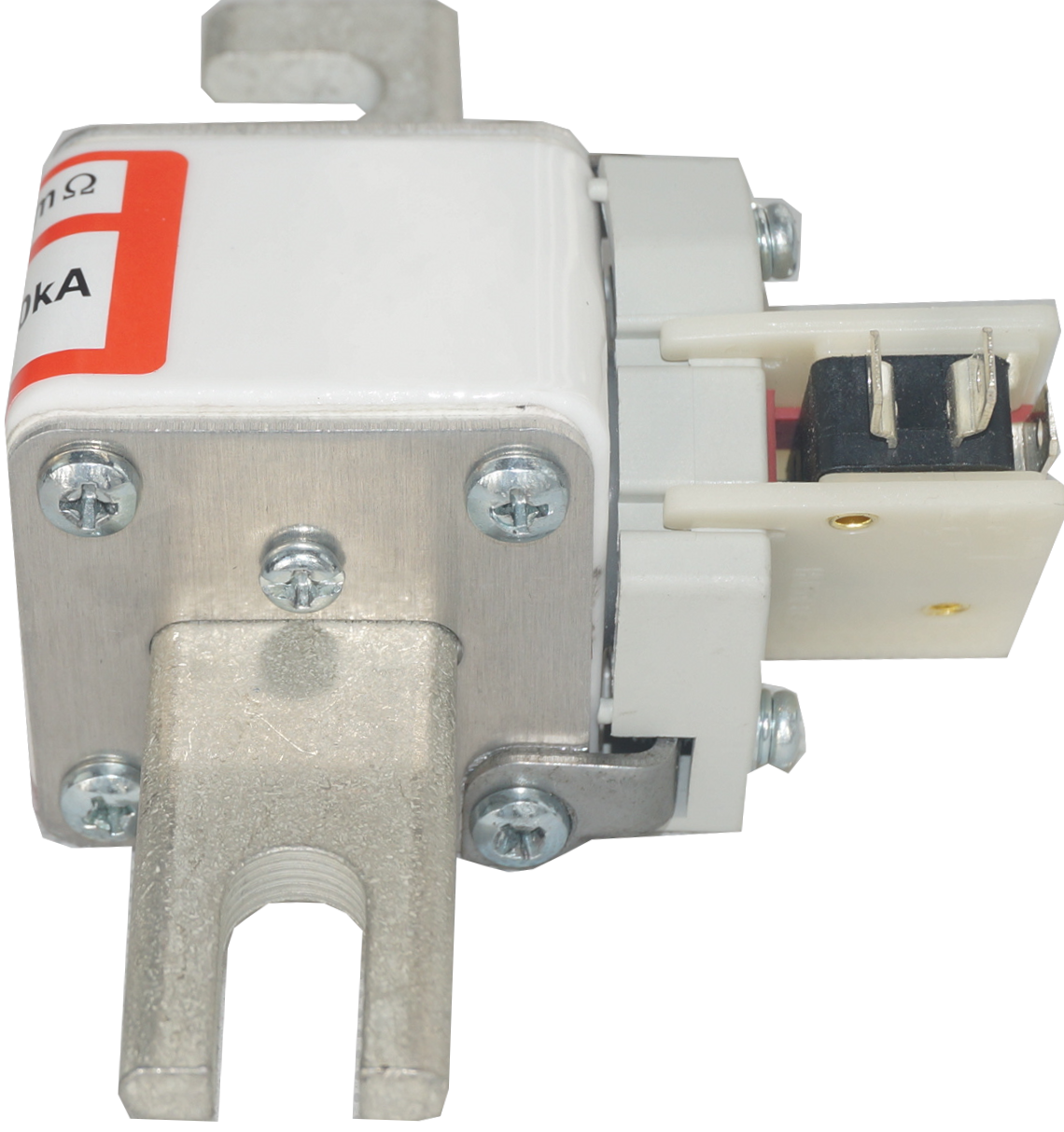 F170M4266, Blade Style Semiconductor Fuse, 600 Amp, 690VAC, Square Body, Size 1, DIN 43 653,  200kA (78mm Hole Centers) with Indicator and Microswitch-NH Blade Style Semiconductor Fuse-Trent-Fastron Electronics Store