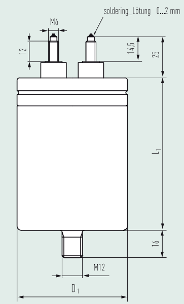 E62.G85-682G10, 6.8uF, 40x58mm Heavy Duty AC Film Power Capacitor w/Stud -40 to 85 °C 200,000 hrs, 1000VDC/640VAC