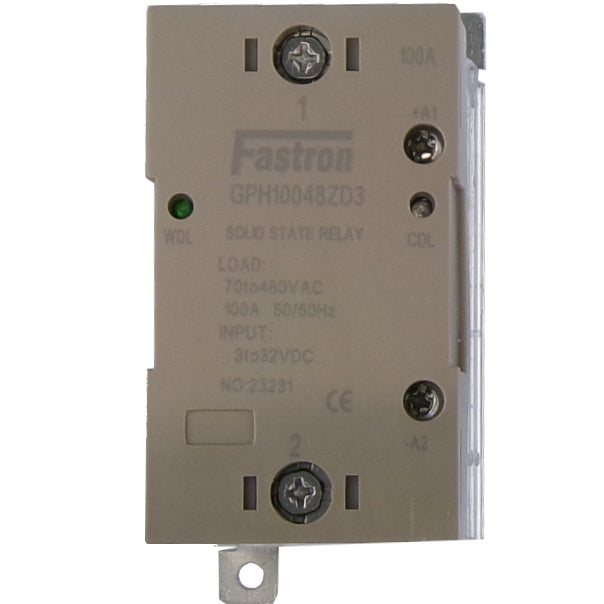 GPH10048ZD3, Solid State Contactor SSR, Single Phase 5-24VDC Control, 100Amp 70-480VAC Load, Din Rail Mount