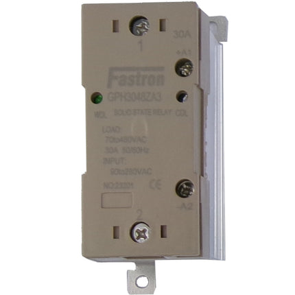 GPH3048ZA3, Solid State Contactor SSR, Single Phase 90-280VAC Control, 30A, 70-480VAC Load, Din Rail Mount