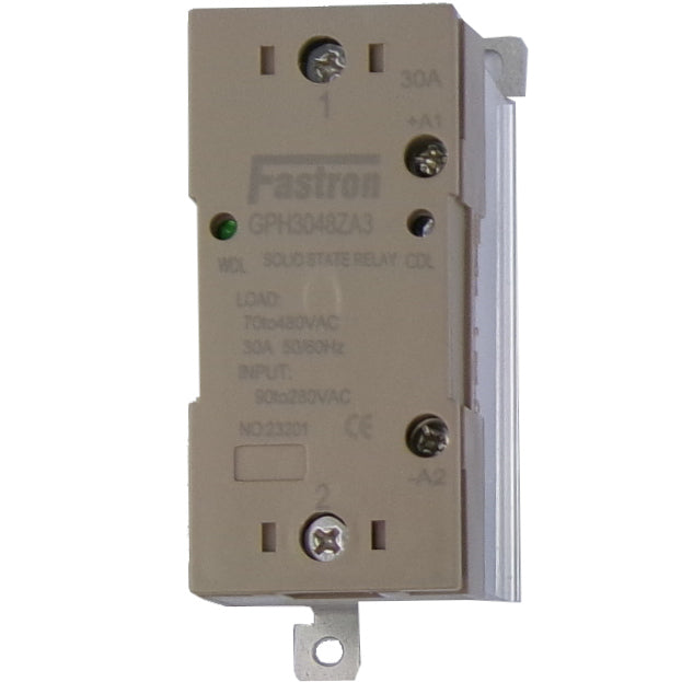 GPH3048ZA3, Solid State Contactor SSR, Single Phase 90-280VAC Control, 30A, 70-480VAC Load, Din Rail Mount