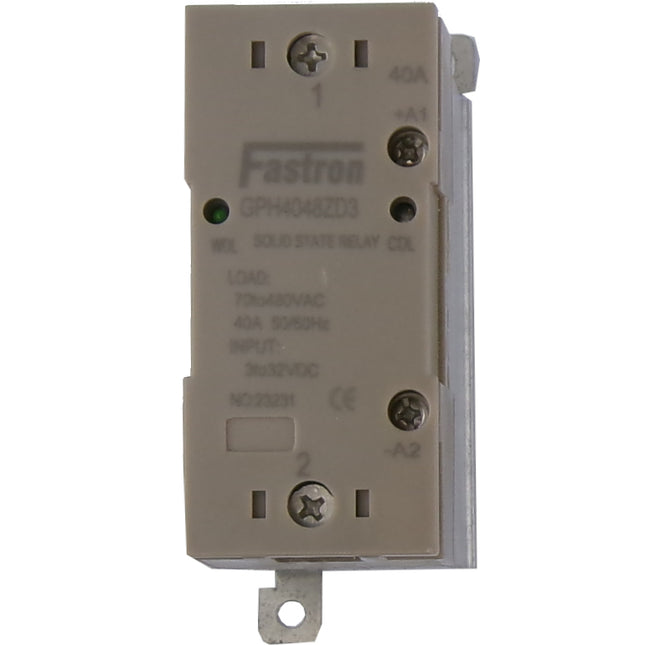 GPH4048ZD3, Solid State Contactor SSR, Single Phase 5-24VDC Control, 40A, 70-480VAC Load, Din Rail Mount