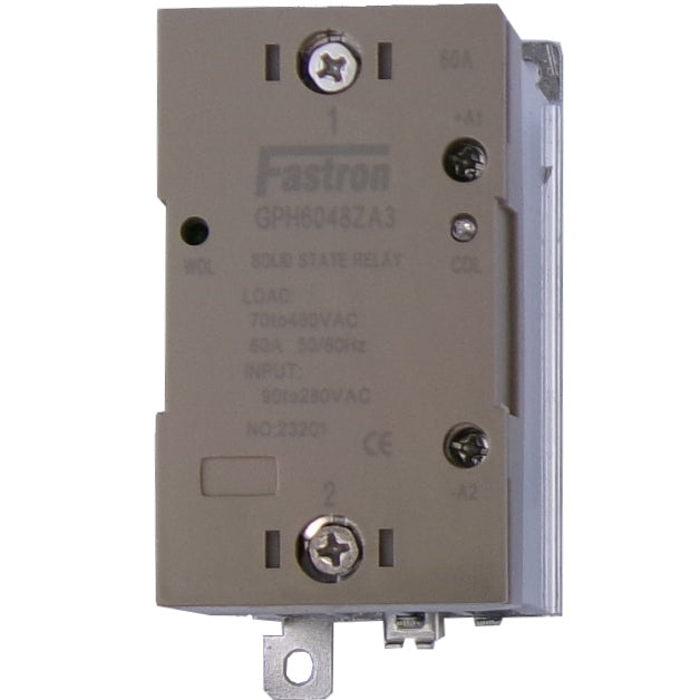 GPH6048ZA3, Solid State Contactor SSR, Single Phase 90-280VAC Control, 60A, 70-480VAC Load, Din Rail Mount