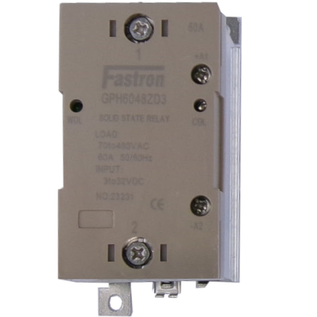 GPH6048ZD3, Solid State Contactor SSR, Single Phase 5-24VDC Control, 60A, 70-480VAC Load, Din Rail Mount