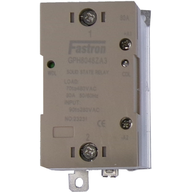 GPH8048ZA3, Solid State Contactor SSR, Single Phase 90-280VAC Control, 80A, 70-480VAC Load, Din Rail Mount