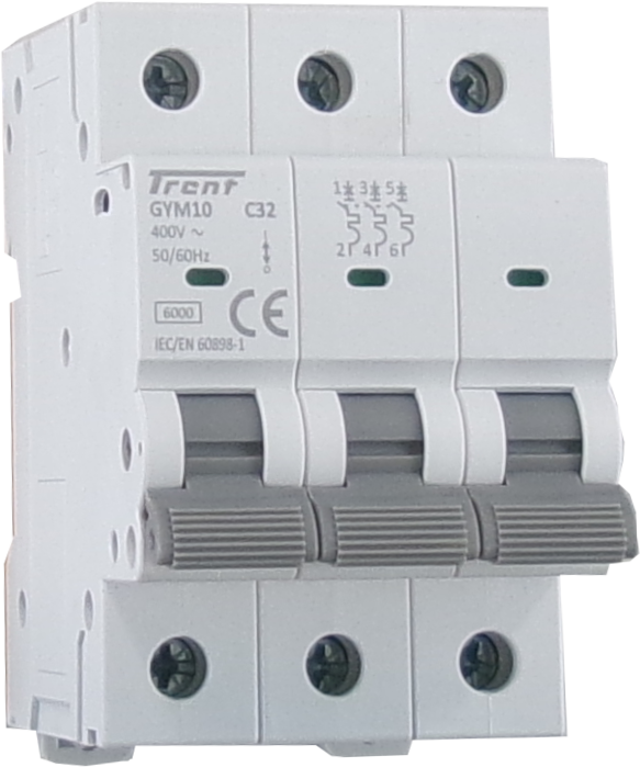 GYM10 3P C10, 3 Pole Miniature Circuit Breaker C Curve 10 Amp, 6kA, 400VAC