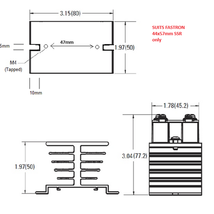 HS211B, Panel Mount Heat Sink, 2.7 Deg C per Watt (Heatsink Only), Suitable for FASTRON OR TRENT standard 44x57mm SSR Only EXCLUDES T(RENT FDH5048ZD3-2H