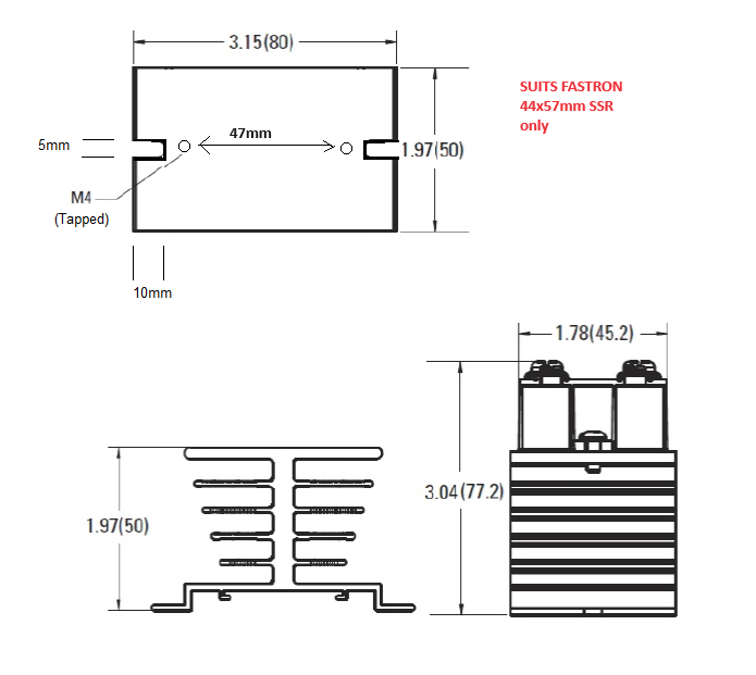 HS211B, Panel Mount Heat Sink, 2.7 Deg C per Watt (Heatsink Only), Suitable for FASTRON standard 44x57mm SSR Only