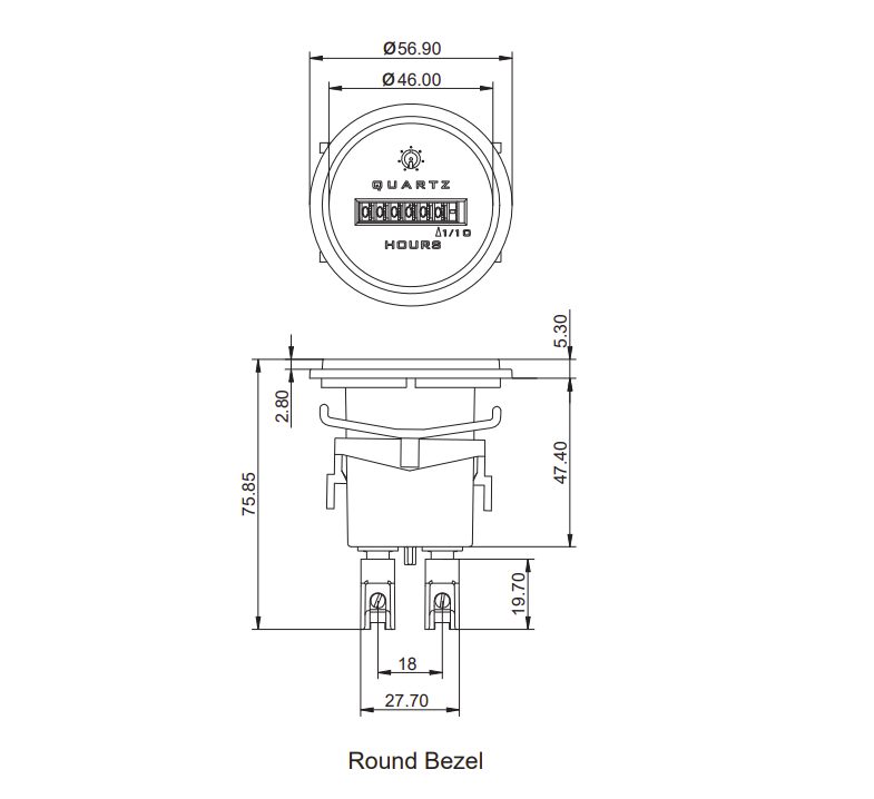 LD13F1 10-80VDC, Hours Run Meter 10-80VAC, 48mm ROUND Panel Mount