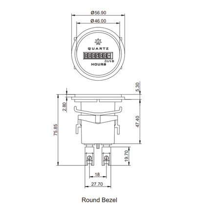 LC33F1 4-36VAC/DC, Hours Run Meter 4-36VAC/DC, 48mm ROUND Panel Mount