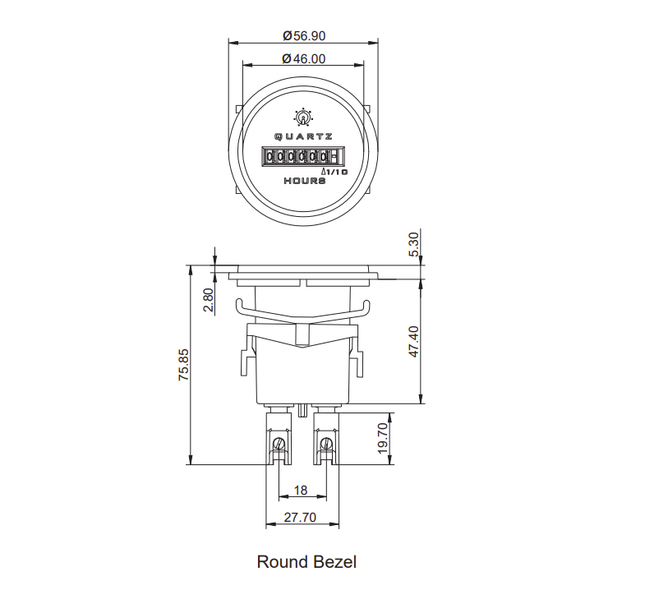 LC33F1 4-36VAC/DC, Hours Run Meter 4-36VAC/DC, 48mm ROUND Panel Mount