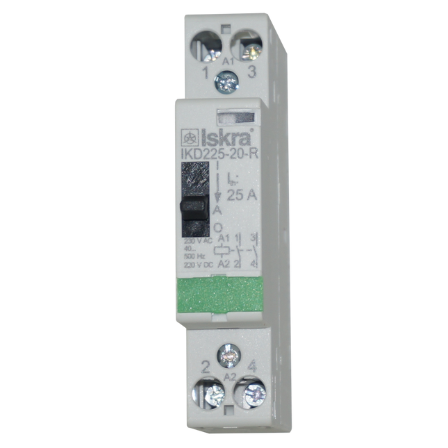 IKD225-20-R-24VAC/DC, Single Pole 1 x NO Modular Contactor 240VAC, 25 Amp, 24VAC/DC Control Voltage, 40-500Hz, Hum Free with Manual Override