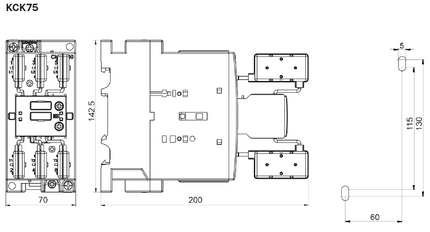 KCK75-10-230-50, Capacitor Duty Contactor 600VAC @ 75kVar, 100,000 Operations, AC-6B
