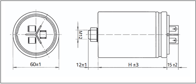 KNK5065 2.5KVAR 525V 50HZ ND, Power Factor Correction Capacitor, 3 Phase, Oil Filled, 3 x 9.6uF, Includes Discharge Resistor