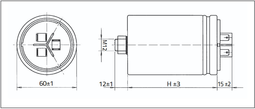 KNK5065 2.5KVAR 525V 50HZ ND, Power Factor Correction Capacitor, 3 Phase, Oil Filled, 3 x 9.6uF, Includes Discharge Resistor