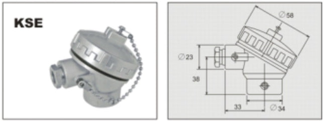 FTCK-D-6-600-XX-KSE, Duplex Type K Thermocouple MIMS Class A, 100 x 6mm Probe w/ Small Terminal Head, -20 to 500 Deg C, KSE(Wire entry:M16x1.5, Probe Entry: G1/2''), CE ANSI ROHS Approved