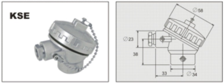 Type K Thermocouple MIMS Class A, Various Probe Lengths and Diameter w/ SMALL  Terminal Head, -20 to 500 Deg C, KSE(wire entry:M16x1.5, probe entry: G1/2'')