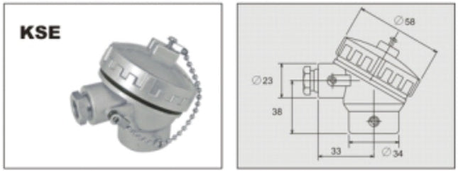 FTCK-6-50-XX-KSE, Type K Thermocouple MIMS Class A, 50mm Probe Length, 6mm Shaft Diameter w/ SMALL Terminal Head, -20 to 500 Deg C, KSE(wire entry:M16x1.5, probe entry: G1/2'')