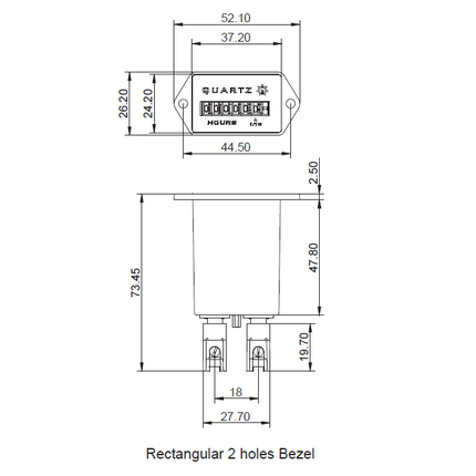 LD12F1 10-80VDC, Hours Run Meter 10-80VAC, 37x24mm Panel Mount with two Mounting Holes Bezel