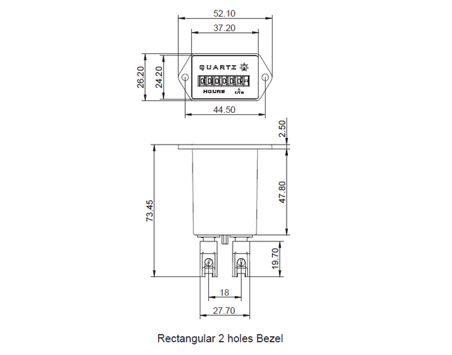 LD12F1 10-80VDC, Hours Run Meter 10-80VAC, 37x24mm Panel Mount with two Mounting Holes Bezel