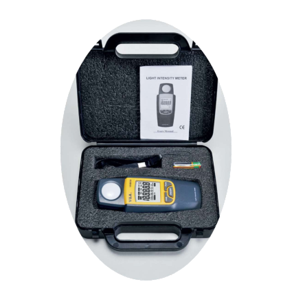 VA8050, Light Meter. Range 0-30000 Lux (lm/m2) or 0-2788.0 ftc (lm/ft^2) Accuracy +/-(4%+50), Resolution 1 Lux/0.1ftc