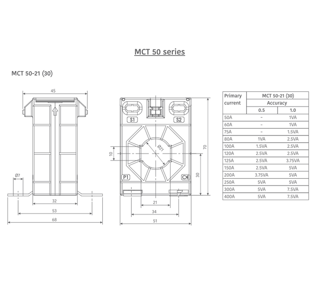 MCT 100/5 Class 0.5 2.5VA 50-21 (30), Series Current Transformer, Revenue Grade