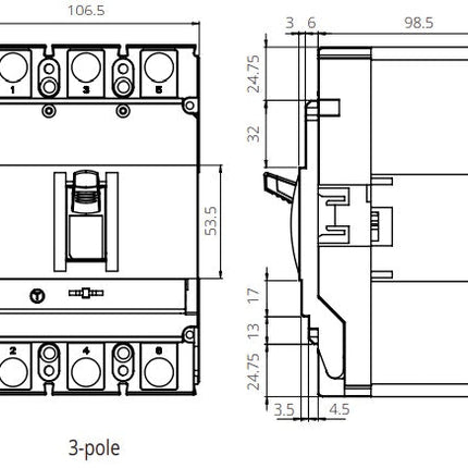 FGM6S-3P-250H 200A, 3 Pole Moulded Case Circuit Breaker (MCCB) Thermal, Adjustable Type ICS=50kA 200 Amp, 400/690VAC