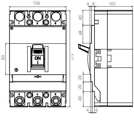 FGM6SM-4P-400H 400A, 4 Pole Moulded Case Circuit Breaker (MCCB) Thermal and Magnetic, Adjustable Type ICS=75kA 400 Amp, 400/690VAC