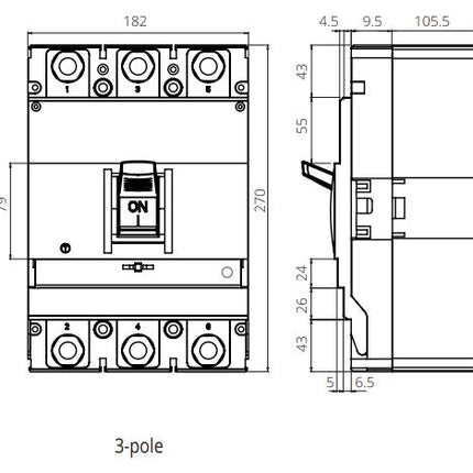 FGM6SM-4P-630H 630A, 4 Pole Moulded Case Circuit Breaker (MCCB) Thermal and Magnetic, Adjustable Type ICS=75kA 630 Amp, 400/690VAC