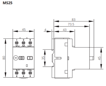 MST-25-10, Motor Protection Switch, 3 Phase, 690VAC, 6 - 10 Amp Setting Range, Thermal Release Only