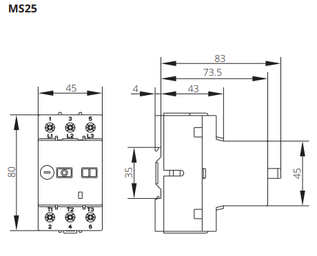 MST-25-1.6, Motor Protection Switch, 3 Phase, 690VAC, 1 - 1.6 Amp Setting Range, Thermal Release Only