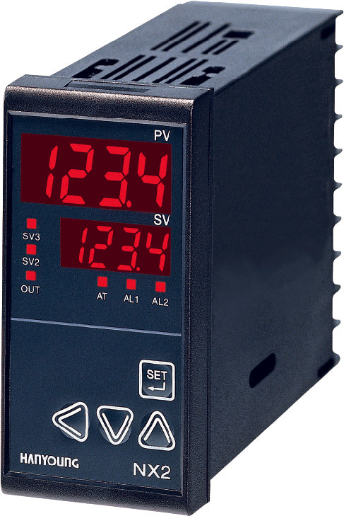 NX2-10, Temp Controller, 48x96mm, 100-240VAC, Multirange Input, SV2,SV3, Multirange Relay/SSR/4-20mA Heating and Cooling Outputs, Setup for Relay Heating, SSR Cooling, 2 Alarms
