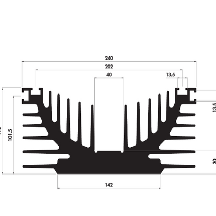 P10/200R, P10 Heatsink, 200mm Long, Raw Finish