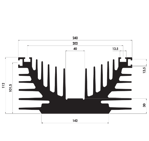 P10/400R, P10 Heatsink, 400mm Long, Raw Finish