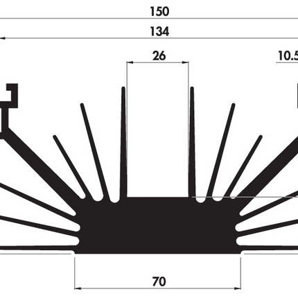 P8/150M, H8 Heatsink, 150mm Long Milled Finish