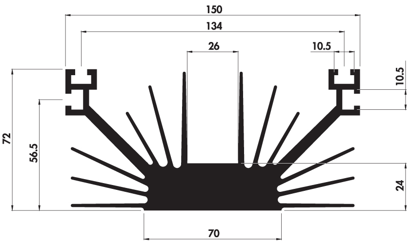 P8/150M, H8 Heatsink, 150mm Long Milled Finish