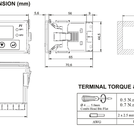 PIB12C, 48x96mm, Panel Meter, DC Ammeter DC Voltmeter Input 0-10V/4-20mA/RTD/Thermocouple, 2 x Alarm Outputs SPDT 5A @ 250VAC/24VDC (SPDT), Retransmission Output 0-20mA/4-20mA/0-10V/0-5V, 24VDC Sensor Supply, 85-270VAC/DC Supply, Modbus RS485