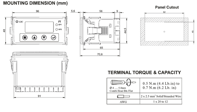 PIB12C, 48x96mm, Panel Meter, DC Ammeter DC Voltmeter Input 0-10V/4-20mA/RTD/Thermocouple, 2 x Alarm Outputs SPDT 5A @ 250VAC/24VDC (SPDT), Retransmission Output 0-20mA/4-20mA/0-10V/0-5V, 24VDC Sensor Supply, 85-270VAC/DC Supply, Modbus RS485