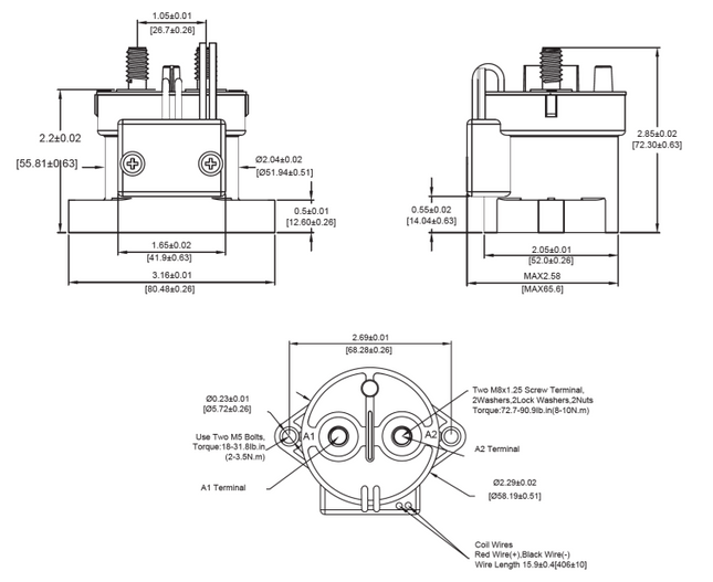 RECNC46B1QB, DC Contactor SPST-NC, 400 Amp Continuous, 1000VDC, 24VDC Coil (Dual Economised), SPST-NC Auxiliary Contact, Exceeds IP69