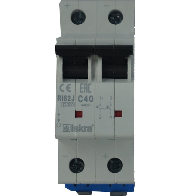RI62 C10, 2 Pole MCB Disconnect Switch C Curve 10 Amp, 230/400VAC