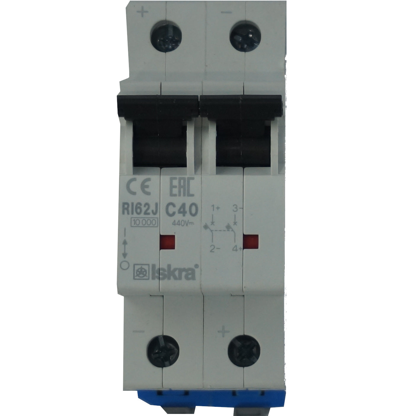 RI62J C 10-4.5kA, 2 Pole DC Miniature Circuit Breaker Disconnect Switch C Curve 10 Amp, 440VDC, 4.5kA