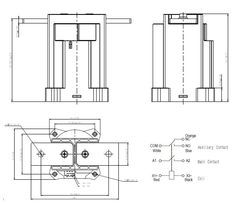 RXR1KB1RC, Contactor SPST-NO 1200 AMP, 1500VDC, 48VDC Coil, 30cm Flying leads, with SPDT Auxiliary Contact 5000 Cycles, IP67, IP69