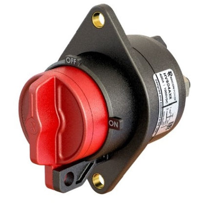 HVBD6AXR, Hermetic Battery Switch with Red Handle, SPST 1 x 600 Amp 1000VDC, Flange Mount 70mm Wide, M10 Terminations, OHSA (LOTO)