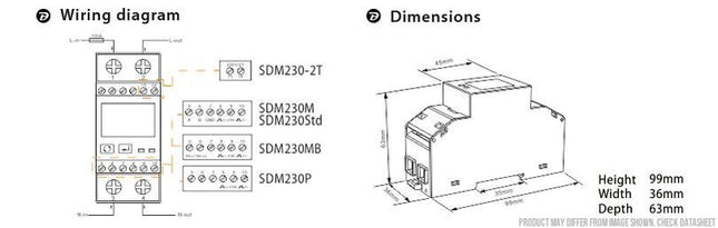 SDM230-LORAWAN-MID-AU915, DIN Rail Mount kWh Meter, Single Phase, Class 1, 100Amp Direct Connect, w/ 2 x pulse outputs and LoRaWaN AU915 Wireless Comms, MID Approved