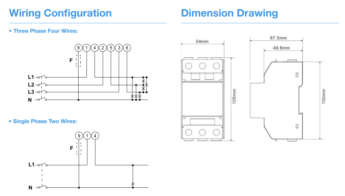 SDM54-MODBUS-MID, Ultra Compact DIN Rail Mount kWh Meter, 3 Phase, 500VAC L-L, Class 1, 100 Amp Direct Connect input, w/ 2 x Configurable Pulse Outputs and RS485 Comms, MID Approved. Built for EV Chargers